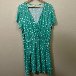 Derek Heart Plus Sz Floral Faux Wrap Summer Dress Mint Green Dainty Print Sz 2X